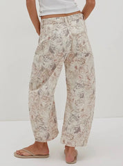 Love Star Cat Print Loose Midi Waist Jeans