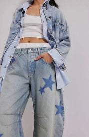 Love Star Print Loose Midi Waist Jeans