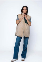 Julie-Sherpa Lined Reversible Vest by Orb - Evergreen