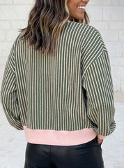 Striped Patchwork Long Sleeve Regular Fit Cardigan