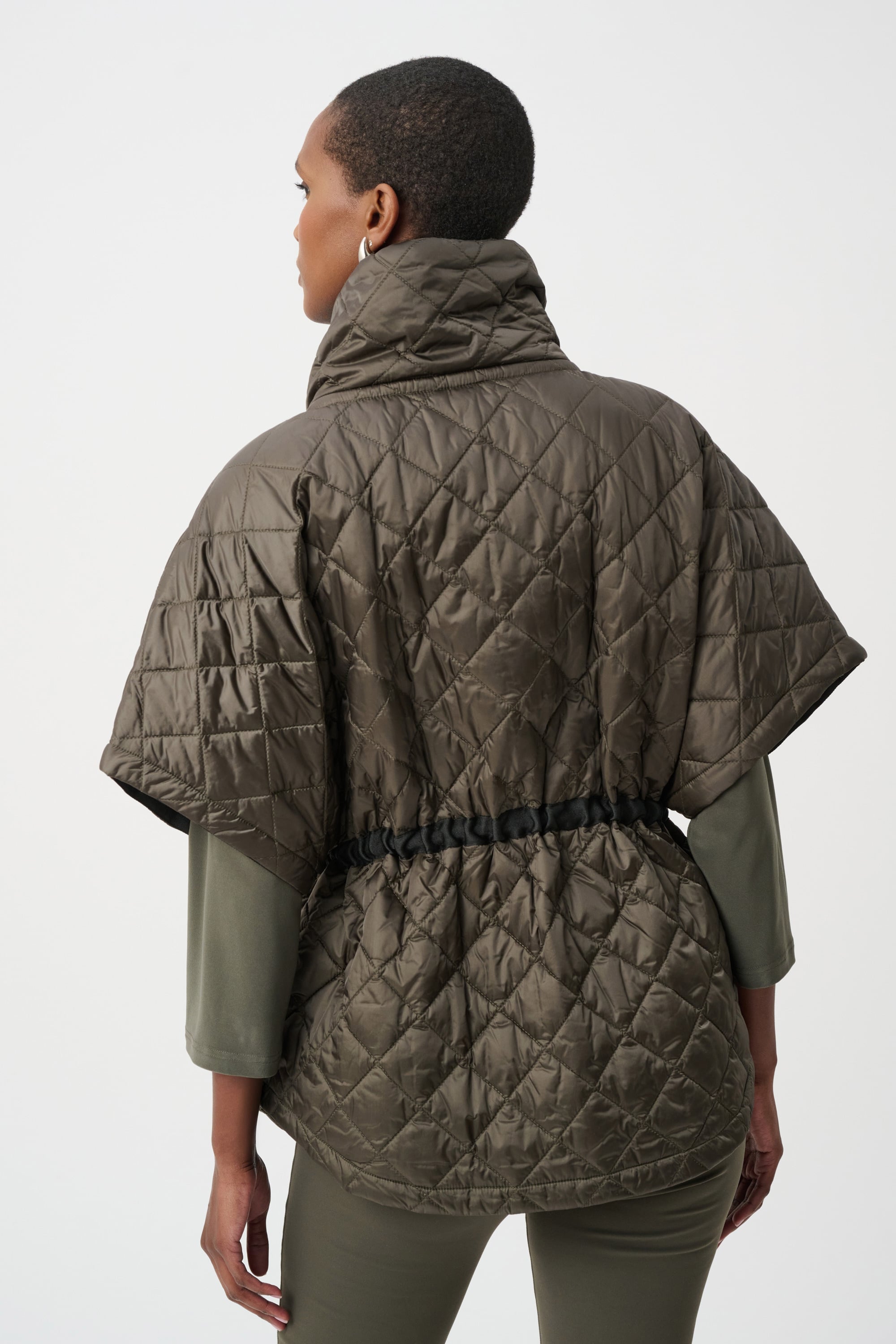 Quilted Nylon Shawl-Neck Boxy Vest 263643 by Joseph Ribkoff - avocado