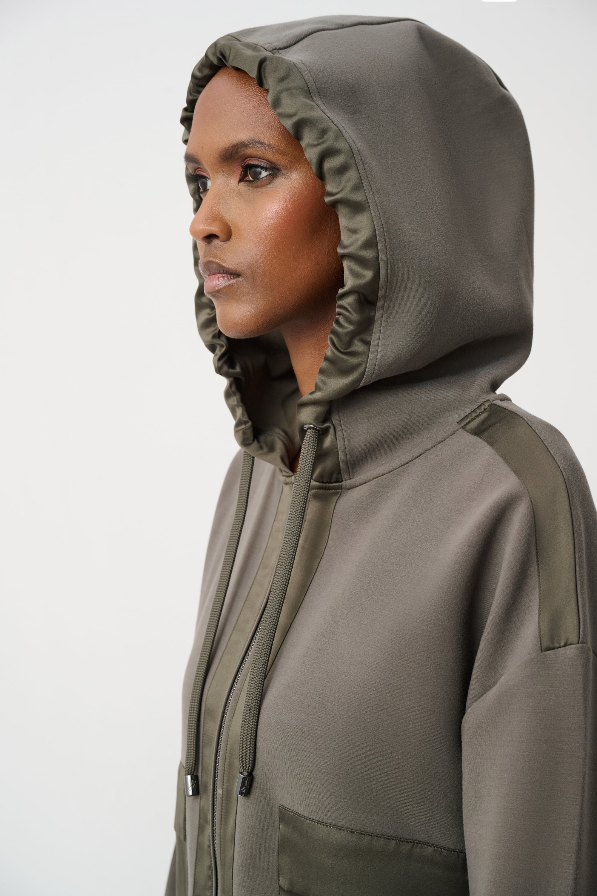 Scuba Jersey And Satin Hooded Boxy Jacket
263624