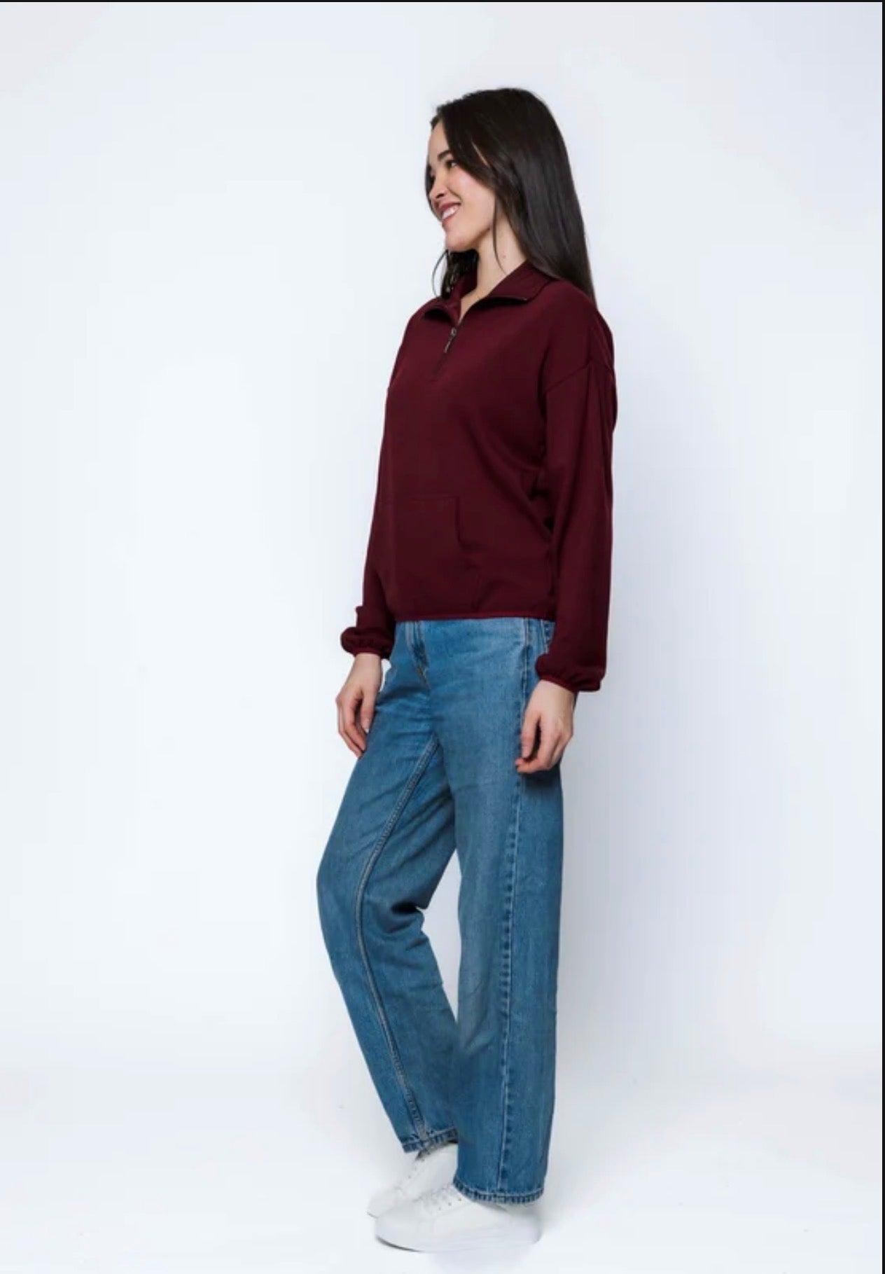 Everly-Luxe Fleece 1/2 Zip by Orb - Burgundy