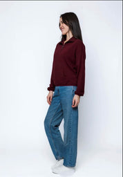 Everly-Luxe Fleece 1/2 Zip by Orb - Burgundy