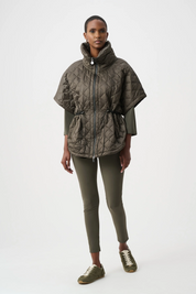 Quilted Nylon Shawl-Neck Boxy Vest 263643 by Joseph Ribkoff - avocado