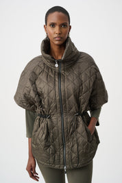 Quilted Nylon Shawl-Neck Boxy Vest 263643 by Joseph Ribkoff - avocado