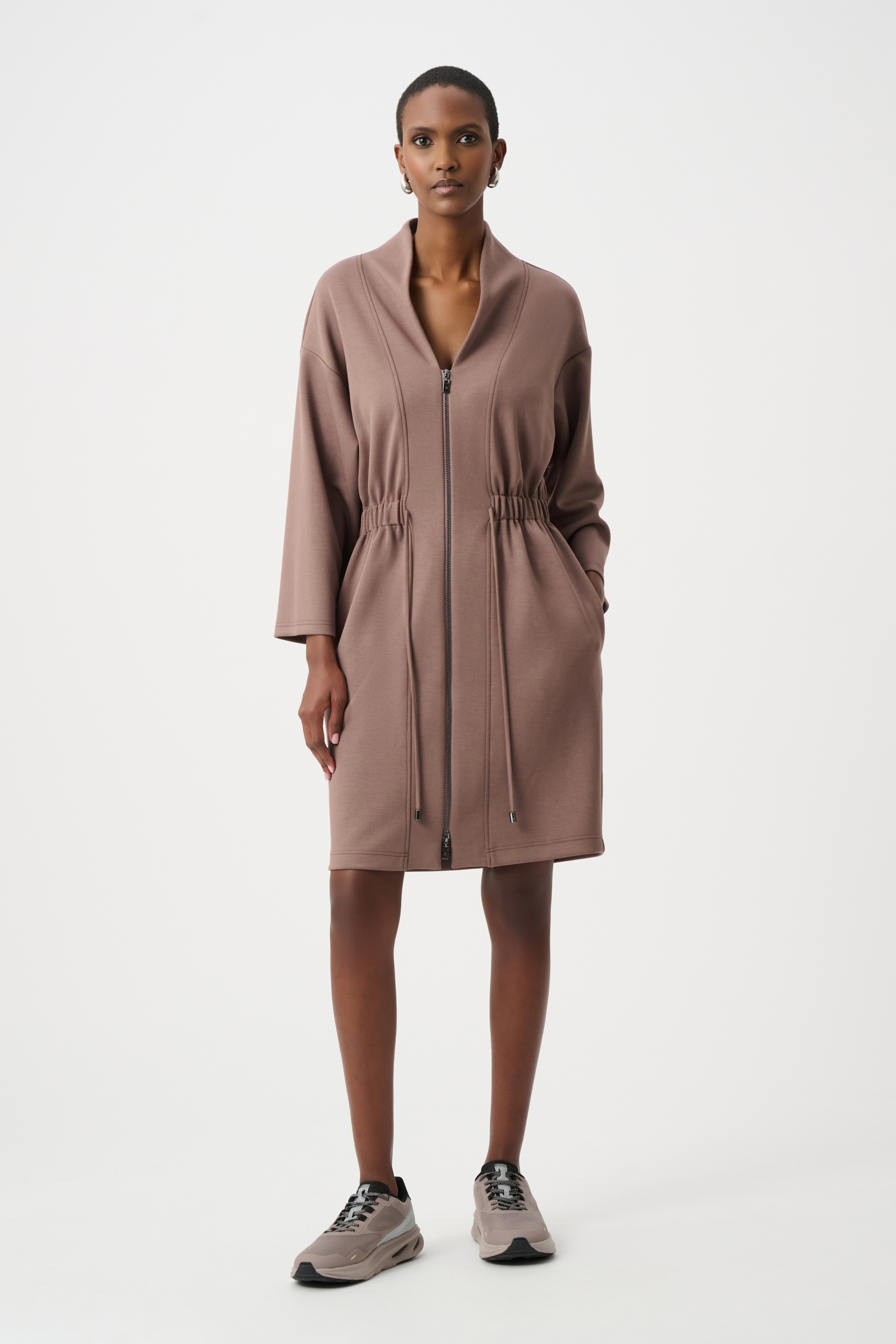 Scuba Jersey Dress With Front Zipper - Mink
263605