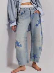 Love Star Print Loose Midi Waist Jeans