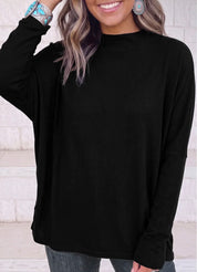Oversized Mock Neck Long Sleeve Lightweight Layering Sweater - Black