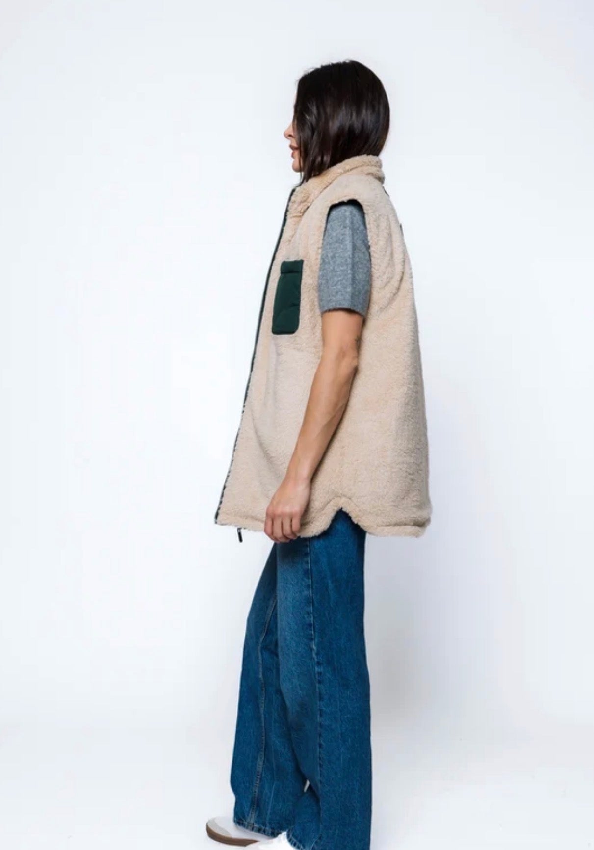 Julie-Sherpa Lined Reversible Vest by Orb - Evergreen