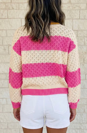 Striped Colorblock Texture Drop Shoulder Sweater
