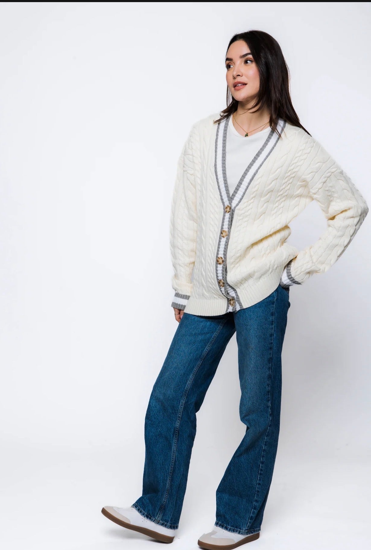 Lou-Cable Knit Cardigan by Orb - winter white