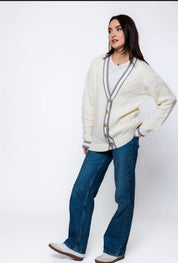 Lou-Cable Knit Cardigan by Orb - winter white