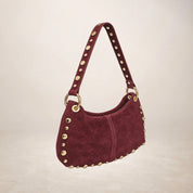 Italian Suede Leather Shoulder and Crossbody Bag - wine