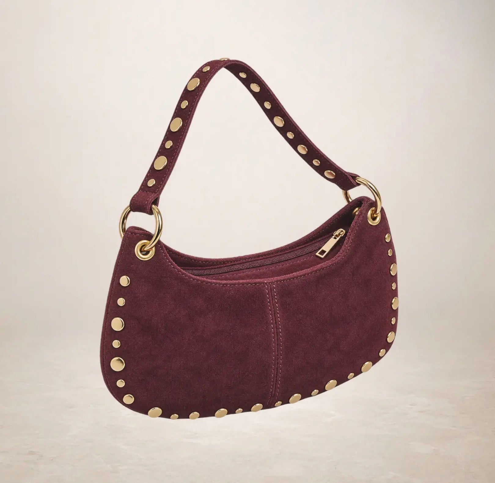 Italian Suede Leather Shoulder and Crossbody Bag - wine