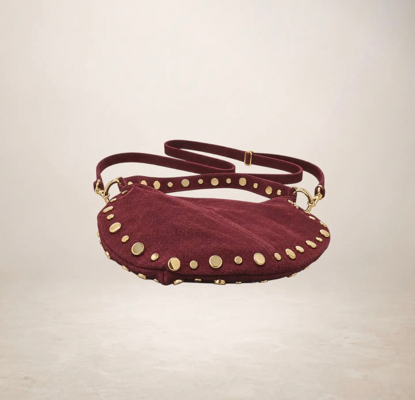 Italian Suede Leather Shoulder and Crossbody Bag - wine