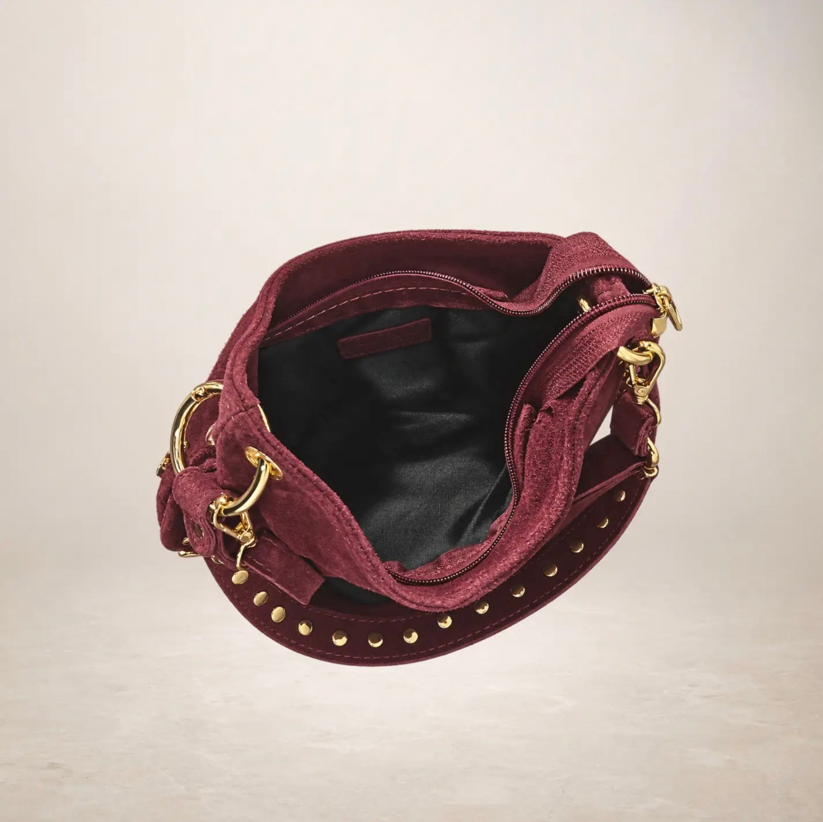 Italian Suede Leather Shoulder and Crossbody Bag - wine