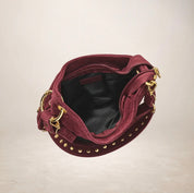 Italian Suede Leather Shoulder and Crossbody Bag - wine