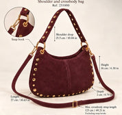 Italian Suede Leather Shoulder and Crossbody Bag - wine