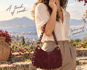Italian Suede Leather Shoulder and Crossbody Bag - wine