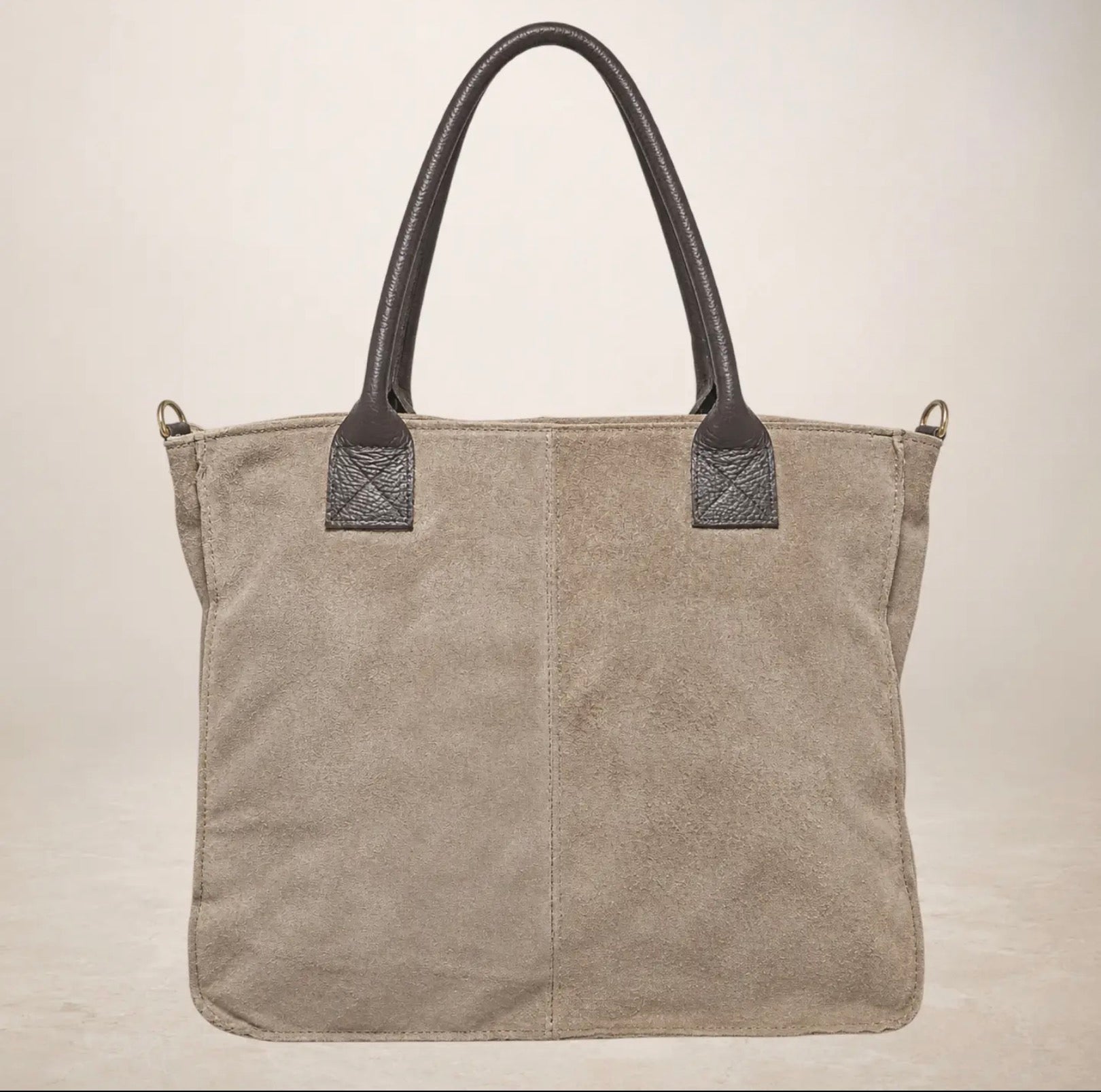 Italian Suede Leather Shopper Bag - Taupe