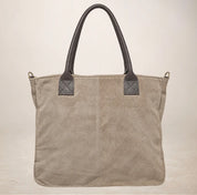 Italian Suede Leather Shopper Bag - Taupe