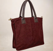 Italian Suede Leather Shopper Bag - Wine