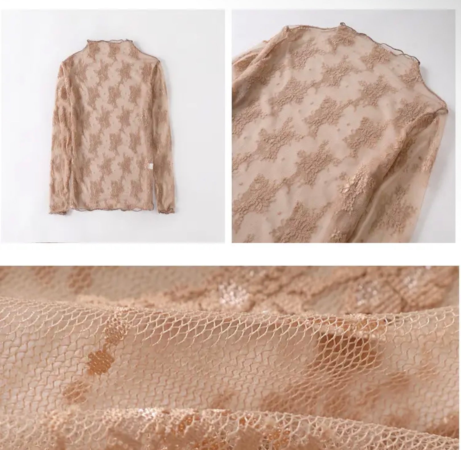 Lace Mesh Top - coffee