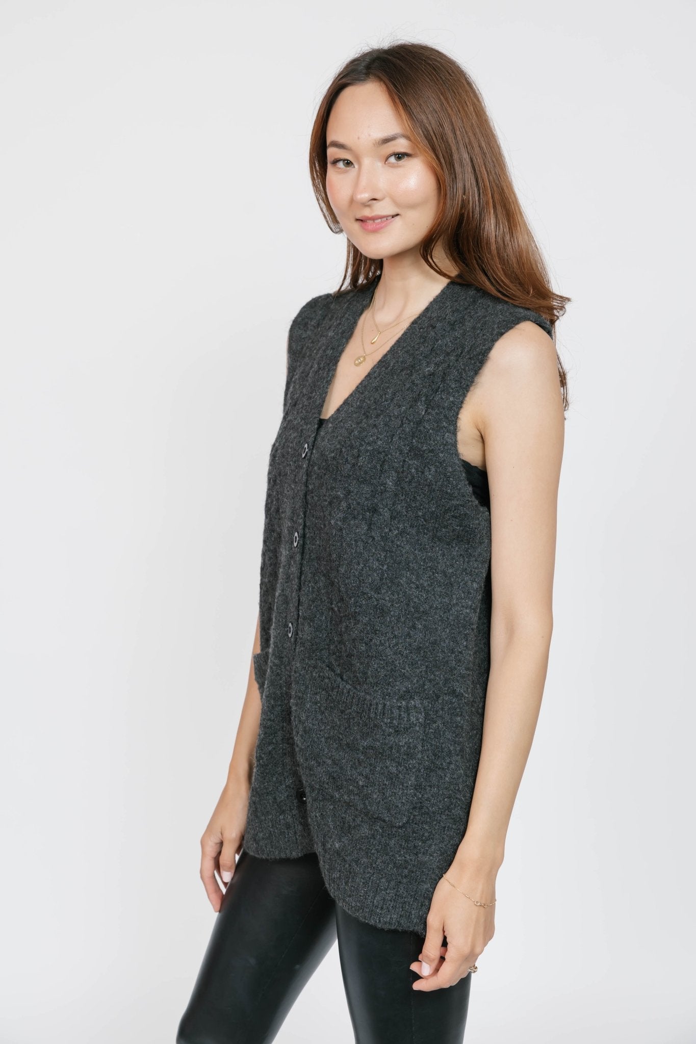 Adeline Cable Knit Vest by Smash + Tess - Charcoal - Blue Sky Fashions & Lingerie