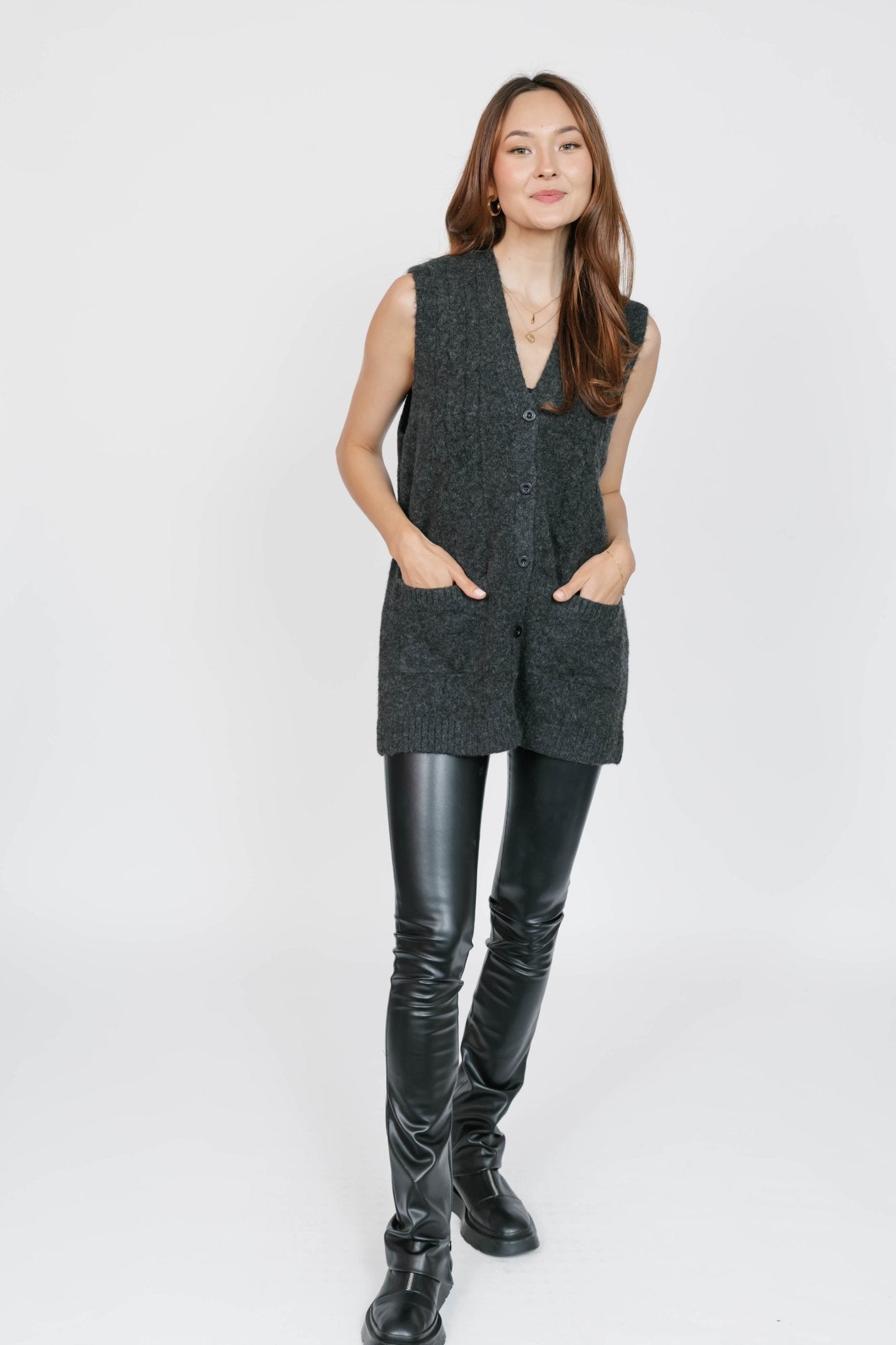 Adeline Cable Knit Vest by Smash + Tess - Charcoal - Blue Sky Fashions & Lingerie