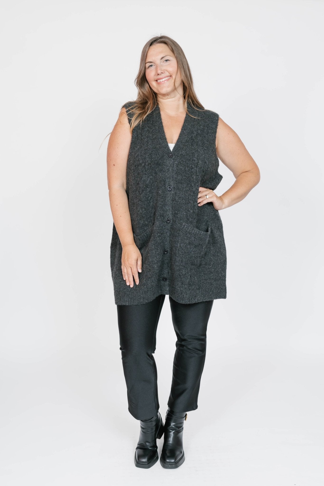 Adeline Cable Knit Vest by Smash + Tess - Charcoal - Blue Sky Fashions & Lingerie