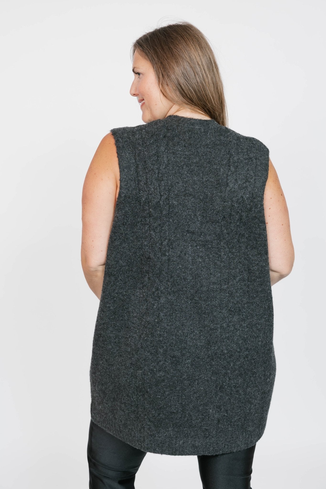 Adeline Cable Knit Vest by Smash + Tess - Charcoal - Blue Sky Fashions & Lingerie