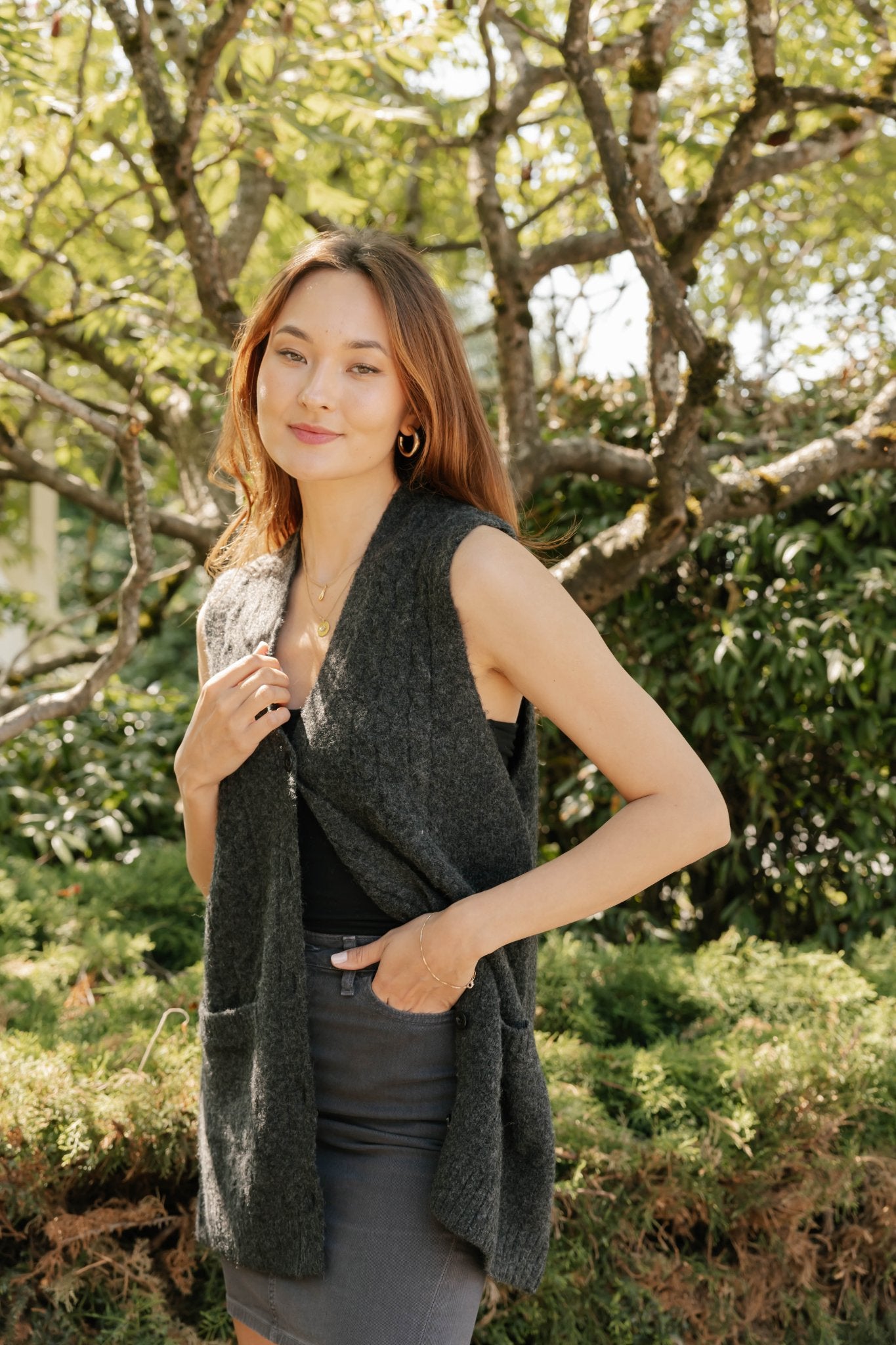 Adeline Cable Knit Vest by Smash + Tess - Charcoal - Blue Sky Fashions & Lingerie