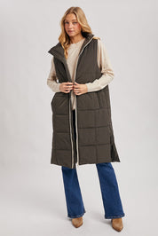 Amanda Quilted Longline Puffer Vest - Ash - Blue Sky Fashions & Lingerie