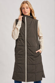 Amanda Quilted Longline Puffer Vest - Ash - Blue Sky Fashions & Lingerie
