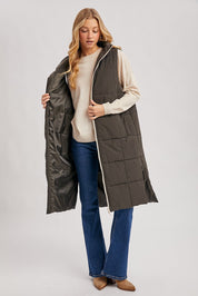 Amanda Quilted Longline Puffer Vest - Ash - Blue Sky Fashions & Lingerie