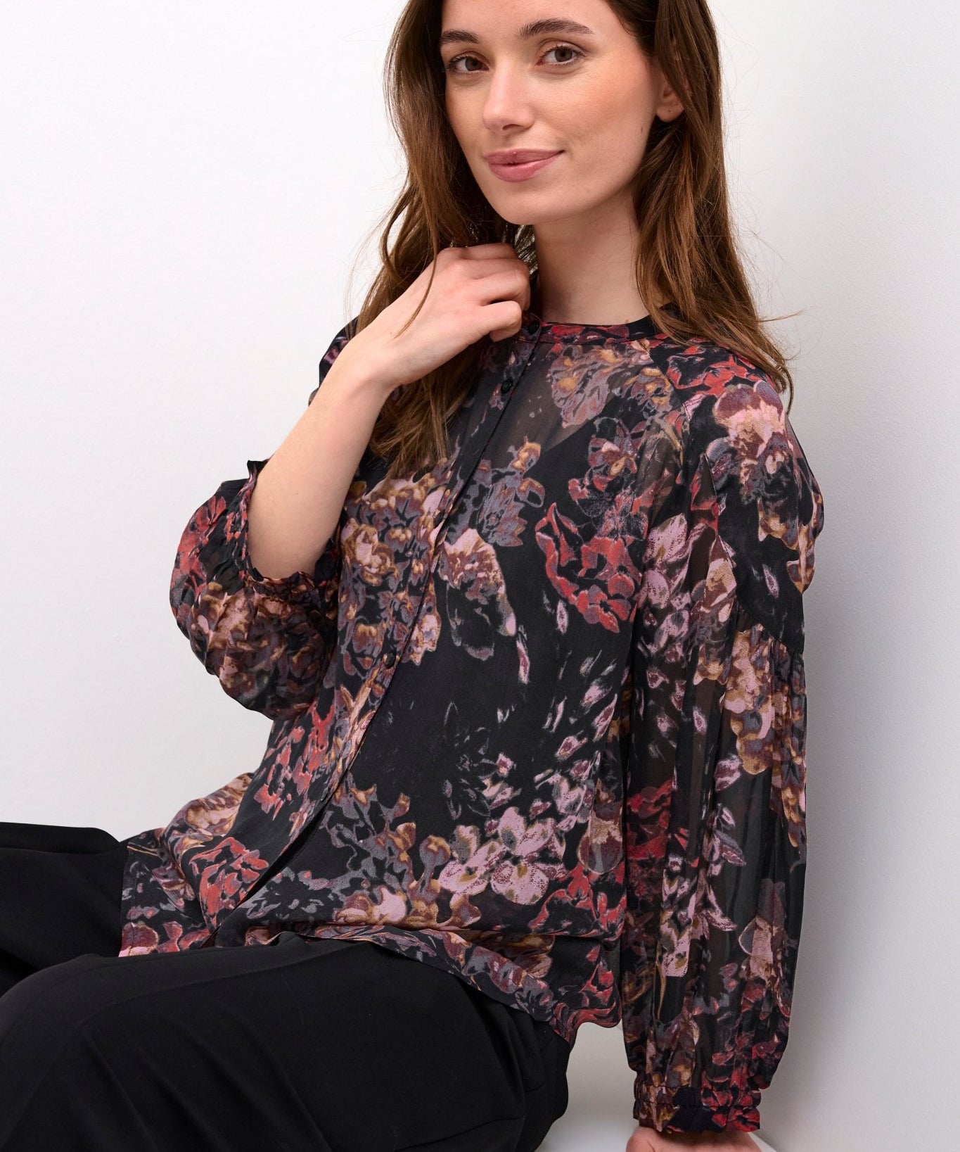 Annu floral chiffon shirt - Blue Sky Fashions & Lingerie