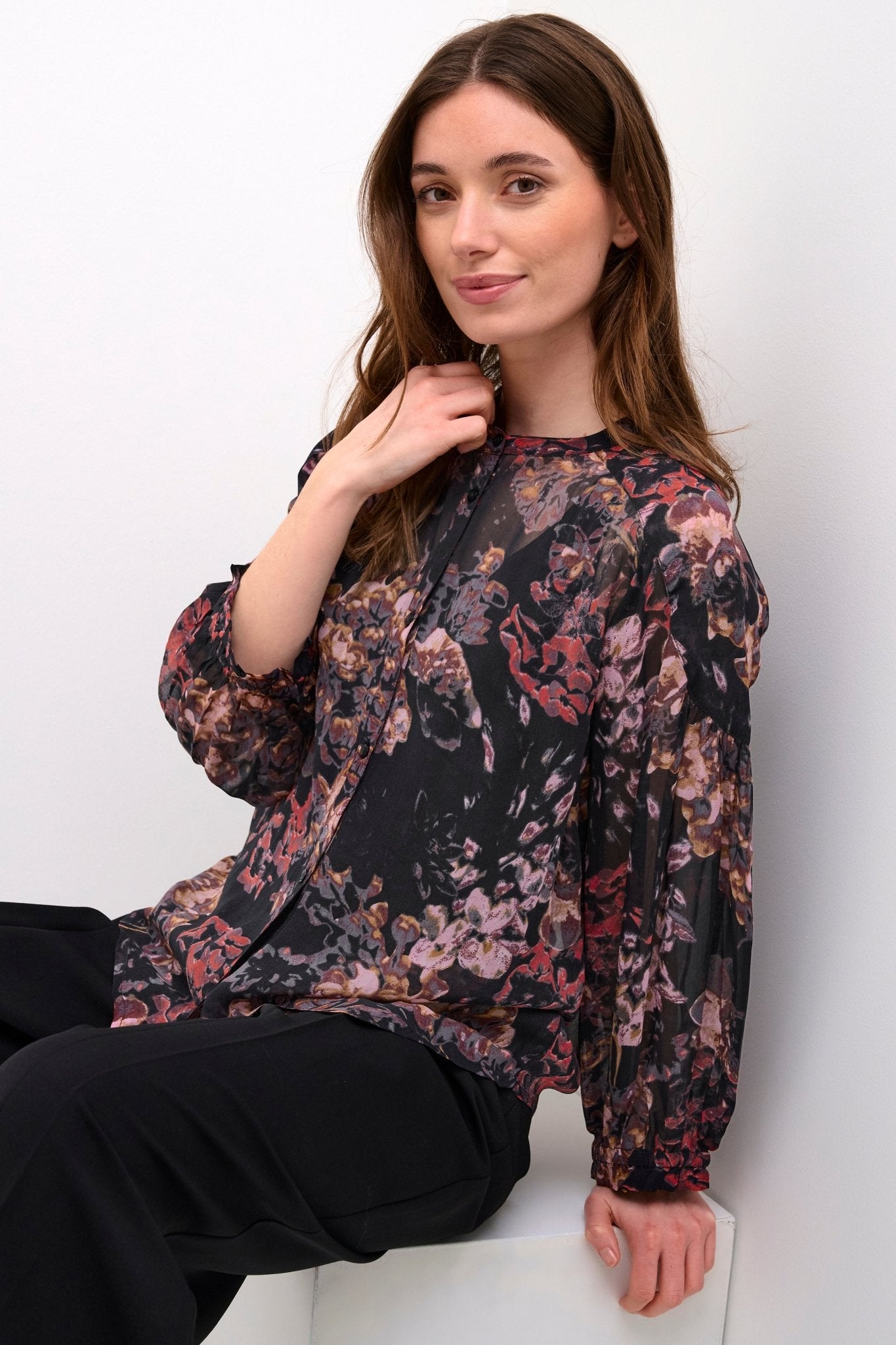 Annu floral chiffon shirt - Blue Sky Fashions & Lingerie