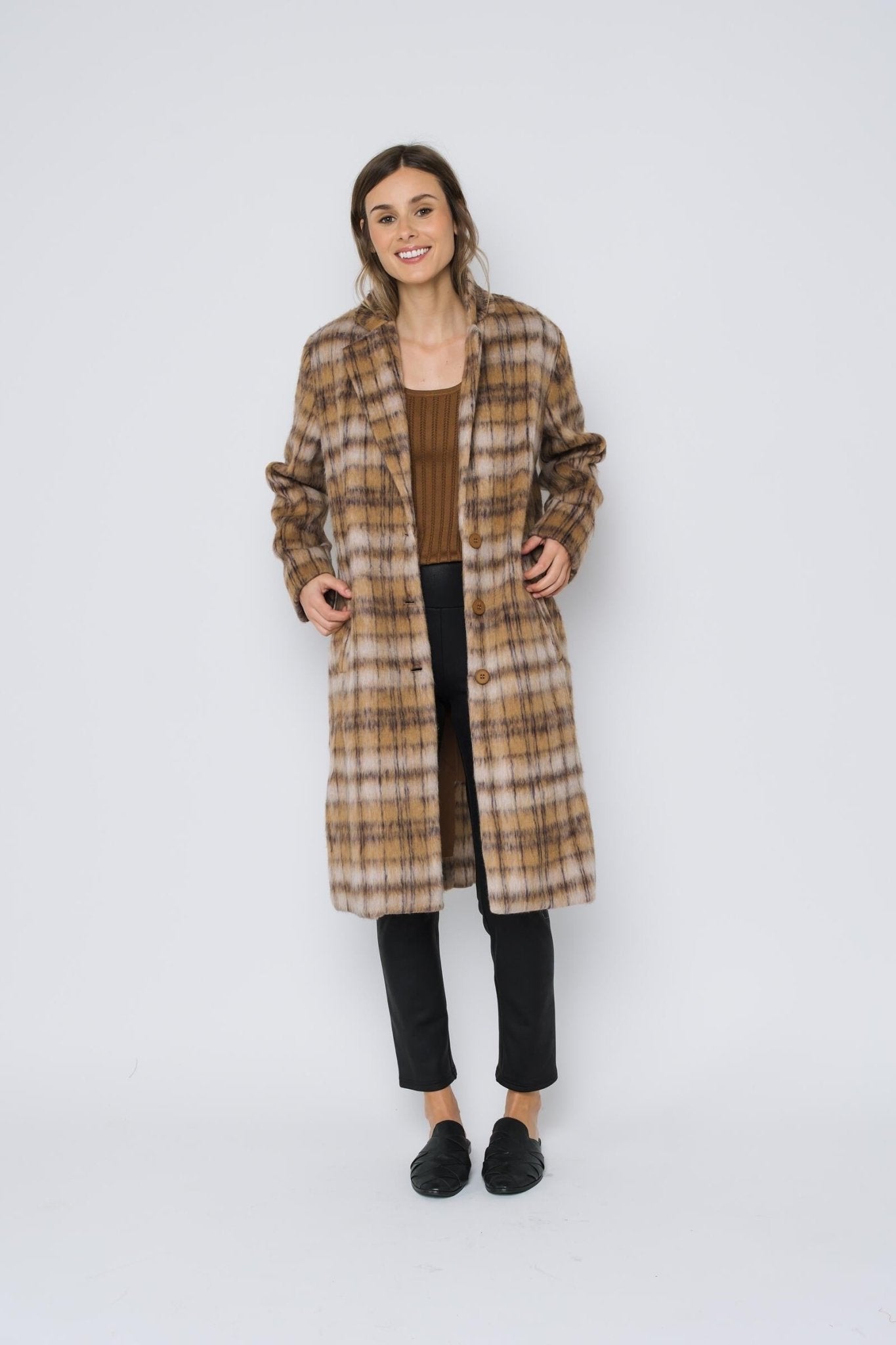 Avery Long Coat - Cagnac Plaid - Blue Sky Fashions & Lingerie