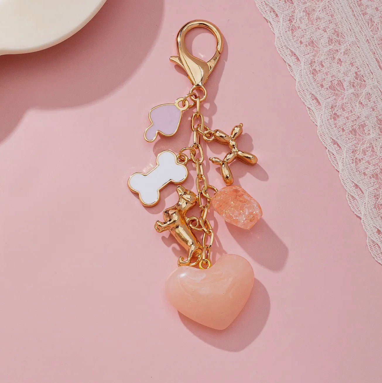 Bag Charm - Heart Dog Bone Bag Charm Key Chain - Blue Sky Fashions & Lingerie