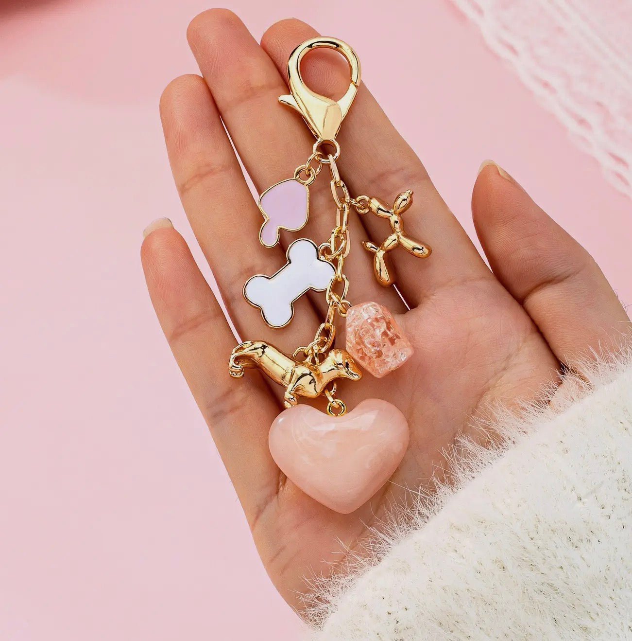 Bag Charm - Heart Dog Bone Bag Charm Key Chain - Blue Sky Fashions & Lingerie