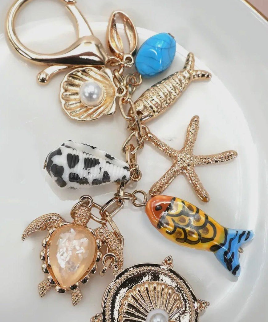 Bag Charm - Ocean Porcelain Fish Sea Shell Starfish - Blue Sky Fashions & Lingerie
