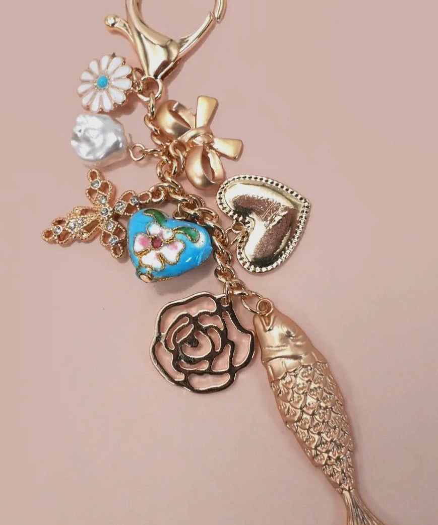 Bag Charm - Ocean Porcelain Heart Fish Cross Flower - Blue Sky Fashions & Lingerie