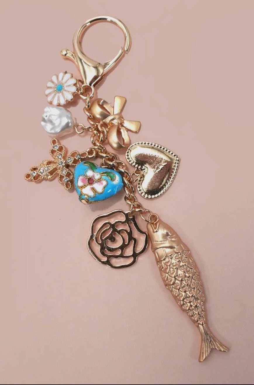 Bag Charm - Ocean Porcelain Heart Fish Cross Flower - Blue Sky Fashions & Lingerie