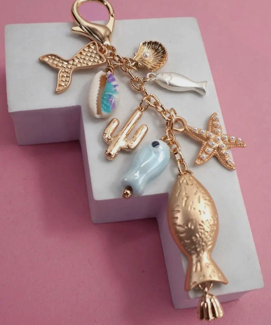 Bag Charm - Sea Life Porcelain Fish Star Fish Fin - Blue Sky Fashions & Lingerie