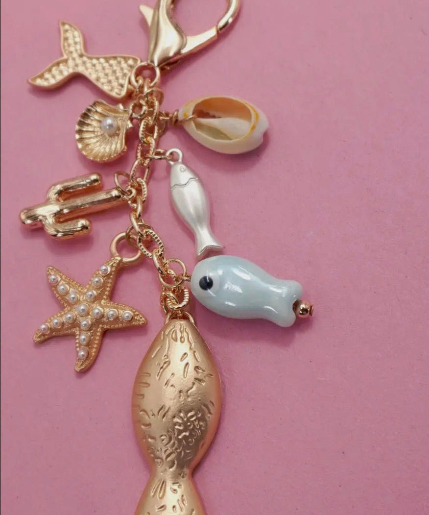 Bag Charm - Sea Life Porcelain Fish Star Fish Fin - Blue Sky Fashions & Lingerie