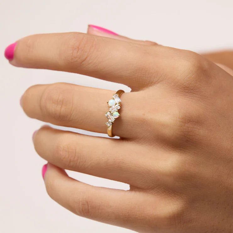BAGUETTE OPAL CLUSTER STACKING RING - Blue Sky Fashions & Lingerie