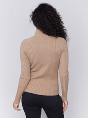 Basic Ribbed Knit Mock Neck Sweater by Charlie B - Truffle - Blue Sky Fashions & Lingerie