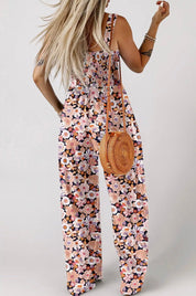 Boho Floral Print Smocked High Waist Square Neck Jumpsuit - Blue Sky Fashions & Lingerie