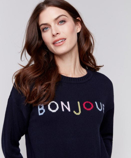 Bonjour Sweater - Navy - Blue Sky Fashions & Lingerie